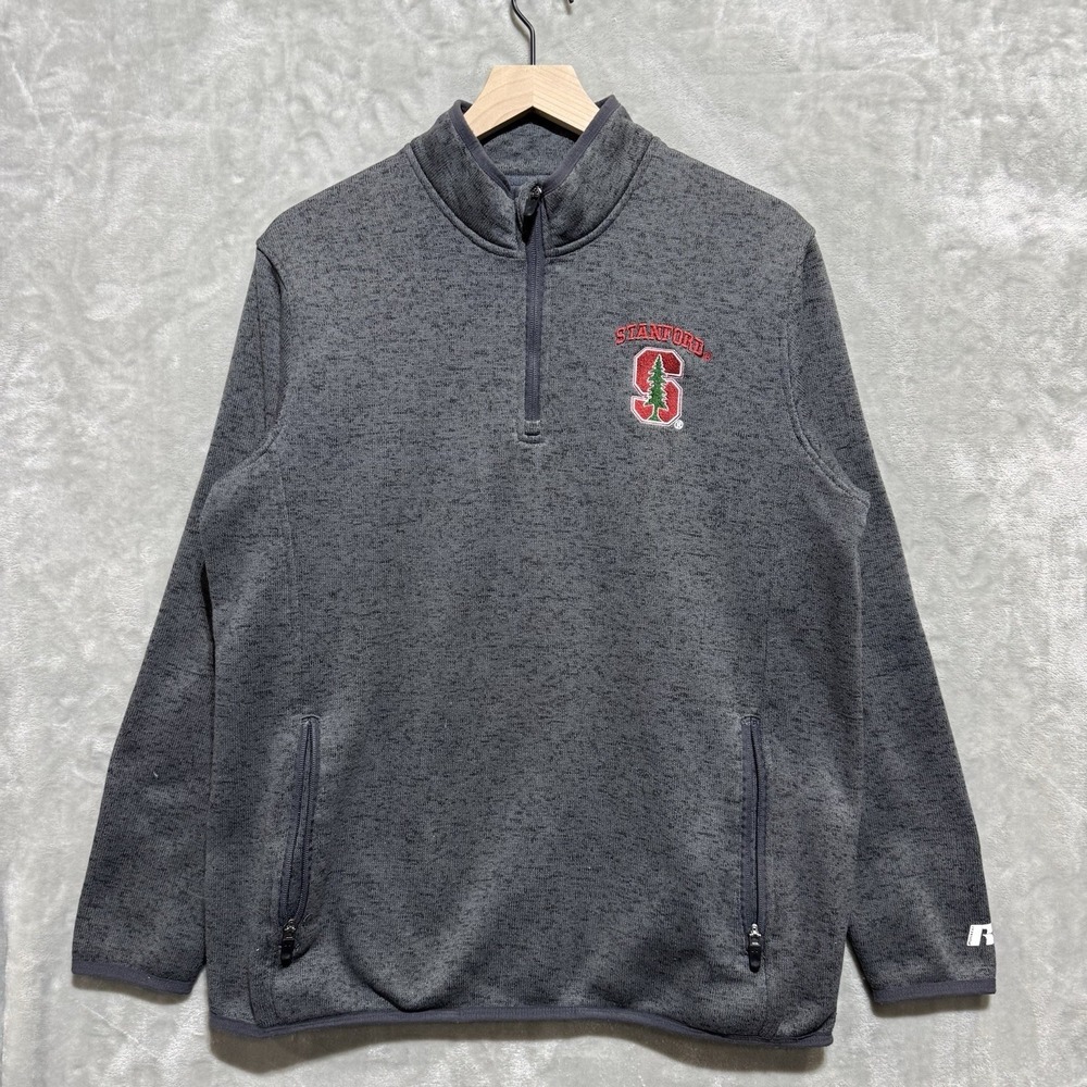 Russell Athletic Stanford Cardinal Football Sweater Mens Large Gray 1/4 Zip